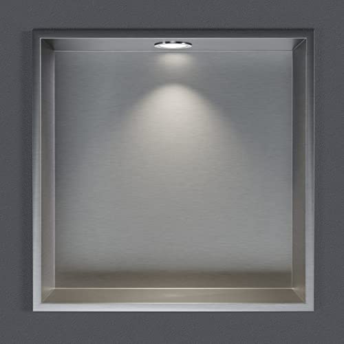 BERNSTEIN® Wandnische aus Edelstahl NT203010X mit LED-Beleuchtung– 20 x 30 x 10 cm – Duschablage für Bad-Utensilien – Duschnische mit Rahmen Edelstahl gebürstet LED-Einbaurahmen in Chrom von BERNSTEIN