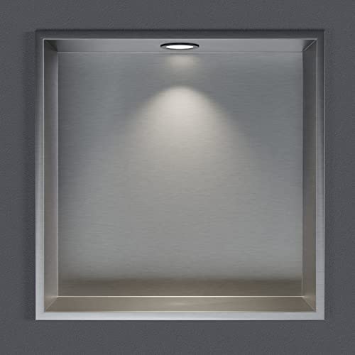 BERNSTEIN® Wandnische aus Edelstahl NT203010X mit LED-Beleuchtung– 20 x 30 x 10 cm – Duschablage für Bad-Utensilien – Duschnische mit Rahmen Edelstahl gebürstet LED-Einbaurahmen in Schwarz matt von BERNSTEIN