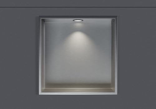 BERNSTEIN® Wandnische aus Edelstahl NT203010X mit LED-Beleuchtung– 20 x 30 x 10 cm – Duschablage für Bad-Utensilien – Duschnische mit Rahmen Edelstahl gebürstet LED-Einbaurahmen in Schwarz matt von BERNSTEIN