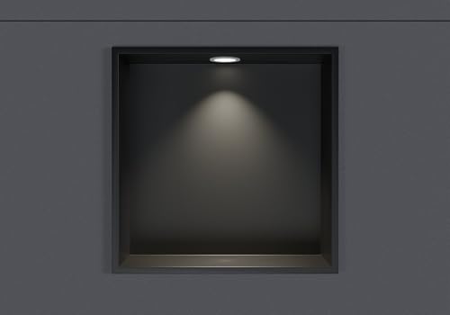BERNSTEIN® Wandnische aus Edelstahl NT203010X mit LED-Beleuchtung– 20 x 30 x 10 cm – Duschablage für Bad-Utensilien – Duschnische mit Rahmen Schwarz LED-Einbaurahmen in Weiß Matt von BERNSTEIN