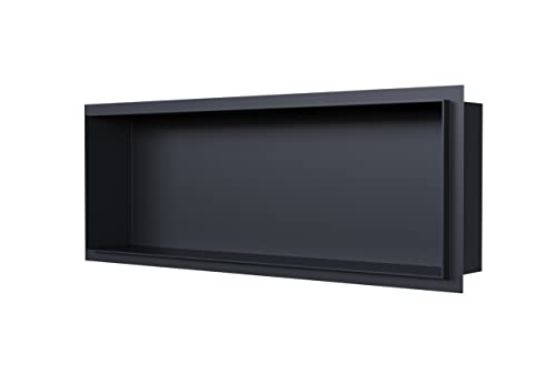 BERNSTEIN® Wandnische aus Edelstahl NT206010X randlos -20 x 60 x 10 cm Einbauregal, befliesbare Wandnische mit flexibler Einbau- Ideale Duschablage - Farbe:Schwarz von BERNSTEIN