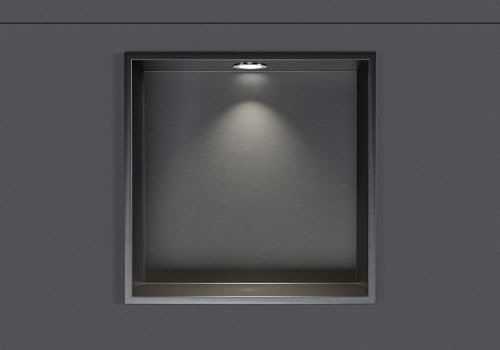 BERNSTEIN® Wandnische aus Edelstahl NT303010X mit LED-Beleuchtung– 30 x 30 x 10 cm – Duschablage für Bad-Utensilien – Duschnische Gunmetal mit Rahmen LED-Einbaurahmen in Chrom von BERNSTEIN