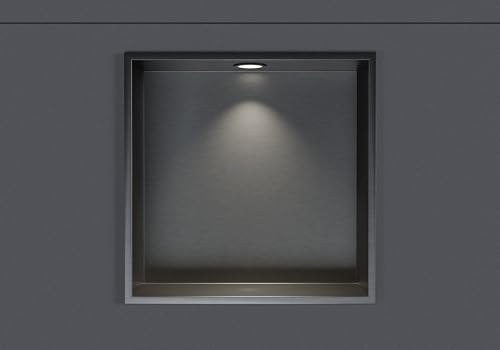 BERNSTEIN® Wandnische aus Edelstahl NT303010X mit LED-Beleuchtung– 30 x 30 x 10 cm – Duschablage für Bad-Utensilien – Duschnische Gunmetal mit Rahmen LED-Einbaurahmen in Schwarz von BERNSTEIN