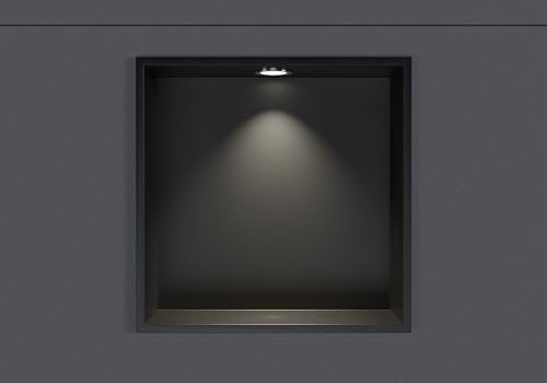 BERNSTEIN® Wandnische aus Edelstahl NT303010X mit LED-Beleuchtung– 30 x 30 x 10 cm – Duschablage für Bad-Utensilien – Duschnische Schwarz mit Rahmen LED-Einbaurahmen in Chrom von BERNSTEIN