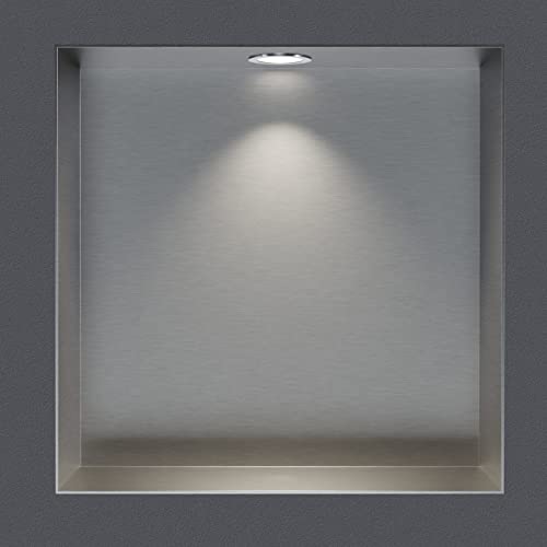 BERNSTEIN® Wandnische aus Edelstahl NT303010X randlos mit LED-Beleuchtung– 30 x 30 x 10 cm – Duschablage für Bad-Utensilien - befliesbare Duschnische in Edelstahl gebürstet LED-Einbaurahmen in Chrom von BERNSTEIN