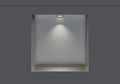 BERNSTEIN® Wandnische aus Edelstahl NT303010X randlos mit LED-Beleuchtung– 30 x 30 x 10 cm – Duschablage für Bad-Utensilien - befliesbare Duschnische in Edelstahl gebürstet LED-Einbaurahmen in Schwarz von BERNSTEIN