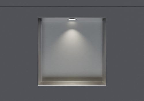 BERNSTEIN® Wandnische aus Edelstahl NT303010X randlos mit LED-Beleuchtung– 30 x 30 x 10 cm – Duschablage für Bad-Utensilien - befliesbare Duschnische in Edelstahl gebürstet LED-Einbaurahmen in Schwarz von BERNSTEIN