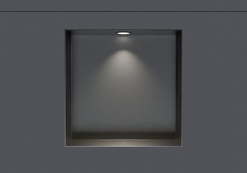 BERNSTEIN® Wandnische aus Edelstahl NT303010X randlos mit LED-Beleuchtung– 30 x 30 x 10 cm – Duschablage für Bad-Utensilien - befliesbare Duschnische in Gunmetal LED-Einbaurahmen in Schwarz von BERNSTEIN