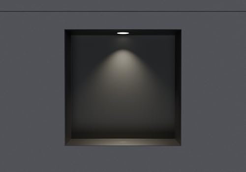 BERNSTEIN® Wandnische aus Edelstahl NT303010X randlos mit LED-Beleuchtung– 30 x 30 x 10 cm – Duschablage für Bad-Utensilien - befliesbare Duschnische in Schwarz LED-Einbaurahmen in Schwarz von BERNSTEIN