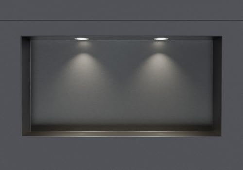 BERNSTEIN® Wandnische aus Edelstahl NT306010X randlos mit LED-Beleuchtung– 30 x 60 x 10 cm – Duschablage für Bad-Utensilien - befliesbare Duschnische in Gunmetal LED-Einbaurahmen in Weiß von BERNSTEIN