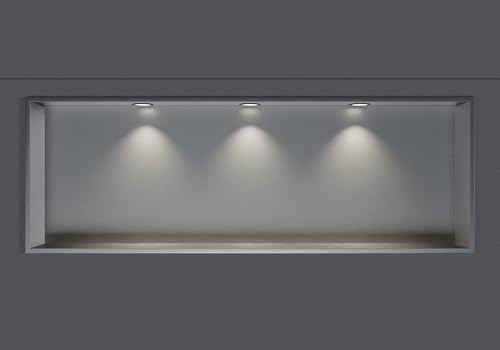 BERNSTEIN® Wandnische aus Edelstahl NT309010X mit LED-Beleuchtung– 30 x 90 x 10 cm – Duschablage für Bad-Utensilien – Duschnische Edelstahl gebürstet mit Rahmen LED-Einbaurahmen in Schwarz von BERNSTEIN
