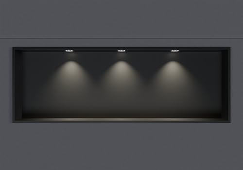 BERNSTEIN® Wandnische aus Edelstahl NT309010X mit LED-Beleuchtung– 30 x 90 x 10 cm – Duschablage für Bad-Utensilien – Duschnische Schwarz mit Rahmen LED-Einbaurahmen in Chrom von BERNSTEIN