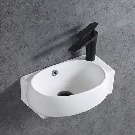 BERNSTEIN Waschbecken klein Wandwaschbecken KW198 Keramik Waschtisch für Gäste Bad - 42 x 28 x 15 cm -Hängewaschbecken mit Armaturloch Handwaschbecken in Weiß von BERNSTEIN