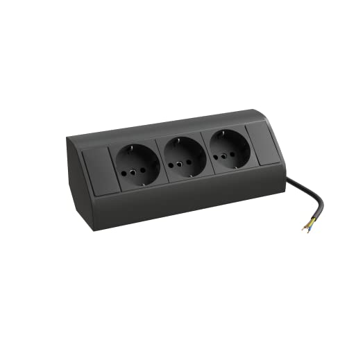 BERNSTEIN 3-Fach Steckdosenleiste für Ecken - Schwarz - Ideal zum Nachrüsten in Spiegelschränke und Badmöbel-Sets, Steckdose mit 2 Stecker von BERNSTEIN