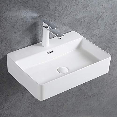 BERNSTEIN Aufsatzwaschbecken KW6146 Waschbecken in Weiß glänzend aus Keramik - 50 x 42 x 12,5 cm - 5 Jahre Garantie - Waschtisch mit Hahnlochbank - auch Wandmontage möglich von BERNSTEIN