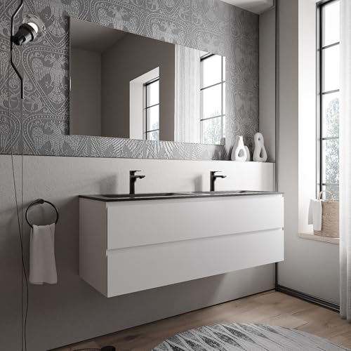 BERNSTEIN Badmöbel-Set Ava 140cm bestehend aus Mineralguss-Doppel-Waschbecken mit Unterschrank in Weiß matt, Waschtisch BRUXELLES - Schwarz matt mit Hahnloch, Ideal für große Bäder BERNSTEIN Badmöbel-Set Ava 140cm bestehend aus Mineralguss-Doppel-Waschbecken mit Unterschrank in Weiß matt, Waschtisch BRUXELLES - Schwarz matt mit Hahnloch, Ideal für große Bäder von BERNSTEIN