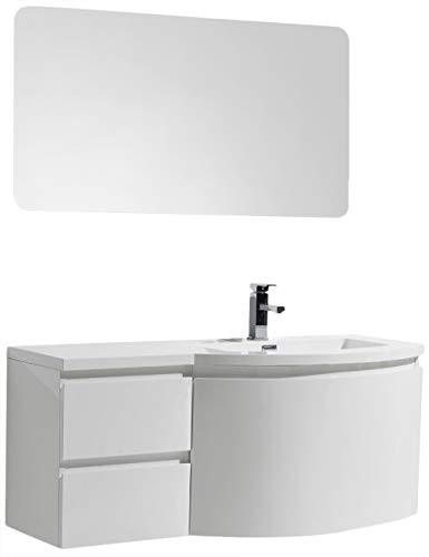 BERNSTEIN Badmöbel Set LAURANCE 1200 Weiß Hochglanz - geschwungene Form, Spiegel:Ohne Spiegel, Ausführung:Waschbecken RECHTS von BERNSTEIN