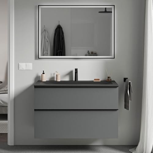 BERNSTEIN Badmöbel-Set Lavoa, Waschtisch-Unterschrank mit Waschbecken 100cm in Anthrazit - CREAM - Schwarz matt mit Hahnloch - 2 Schubladen, Griffe in Schwarz, vormontiert, 5 Jahre Garantie BERNSTEIN Badmöbel-Set Lavoa, Waschtisch-Unterschrank mit Waschbecken 100cm in Anthrazit - CREAM - Schwarz matt mit Hahnloch - 2 Schubladen, Griffe in Schwarz, vormontiert, 5 Jahre Garantie von BERNSTEIN