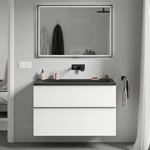 BERNSTEIN Badmöbel-Set Lavoa, Waschtisch-Unterschrank mit Waschbecken 100cm in Weiß matt - CREAM - Schwarz matt ohne Hahnloch - 2 Schubladen, Griffe in Anthrazit, vormontiert, 5 Jahre Garantie BERNSTEIN Badmöbel-Set Lavoa, Waschtisch-Unterschrank mit Waschbecken 100cm in Weiß matt - CREAM - Schwarz matt ohne Hahnloch - 2 Schubladen, Griffe in Anthrazit, vormontiert, 5 Jahre Garantie von BERNSTEIN