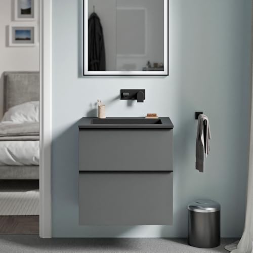 BERNSTEIN Badmöbel-Set Lavoa, Waschtisch-Unterschrank mit Waschbecken 60cm in Anthrazit - BRUXELLES - Schwarz matt ohne Hahnloch - 2 Schubladen, Griffe in Schwarz, 5 Jahre Garantie BERNSTEIN Badmöbel-Set Lavoa, Waschtisch-Unterschrank mit Waschbecken 60cm in Anthrazit - BRUXELLES - Schwarz matt ohne Hahnloch - 2 Schubladen, Griffe in Schwarz, 5 Jahre Garantie von BERNSTEIN