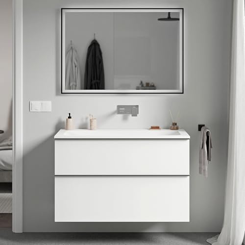 BERNSTEIN Badmöbel-Set Lavoa, Waschtisch-Unterschrank mit Waschbecken 80cm in Weiß matt - CREAM - Weiß matt ohne Hahnloch - 2 Schubladen, Griffe in Anthrazit, vormontiert, 5 Jahre Garantie BERNSTEIN Badmöbel-Set Lavoa, Waschtisch-Unterschrank mit Waschbecken 80cm in Weiß matt - CREAM - Weiß matt ohne Hahnloch - 2 Schubladen, Griffe in Anthrazit, vormontiert, 5 Jahre Garantie von BERNSTEIN