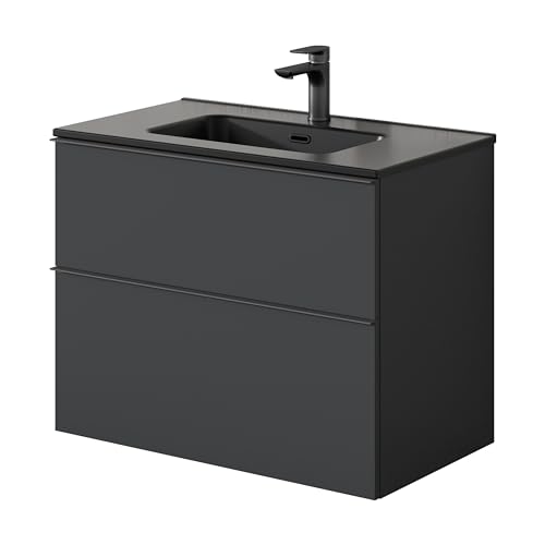 BERNSTEIN Badmöbel-Set Lavoa 80 cm bestehend aus Waschbecken und Unterschrank mit 2 Schubladen, Waschbeckenunterschrank in Anthrazit, Griffe in Anthrazit - 5 Jahre Garantie - Waschtisch in Schwarz BERNSTEIN Badmöbel-Set Lavoa 80 cm bestehend aus Waschbecken und Unterschrank mit 2 Schubladen, Waschbeckenunterschrank in Anthrazit, Griffe in Anthrazit - 5 Jahre Garantie - Waschtisch in Schwarz von BERNSTEIN