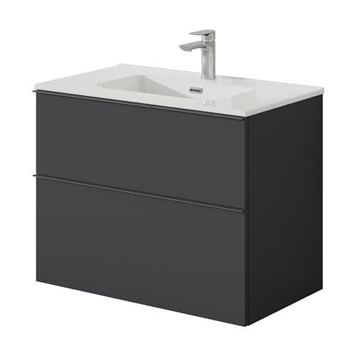 BERNSTEIN Badmöbel-Set Lavoa 80 cm bestehend aus Waschbecken und Unterschrank mit 2 Schubladen, Waschbeckenunterschrank in Anthrazit, Griffe in Anthrazit - 5 Jahre Garantie - Waschtisch in Weiß glanz BERNSTEIN Badmöbel-Set Lavoa 80 cm bestehend aus Waschbecken und Unterschrank mit 2 Schubladen, Waschbeckenunterschrank in Anthrazit, Griffe in Anthrazit - 5 Jahre Garantie - Waschtisch in Weiß glanz von BERNSTEIN