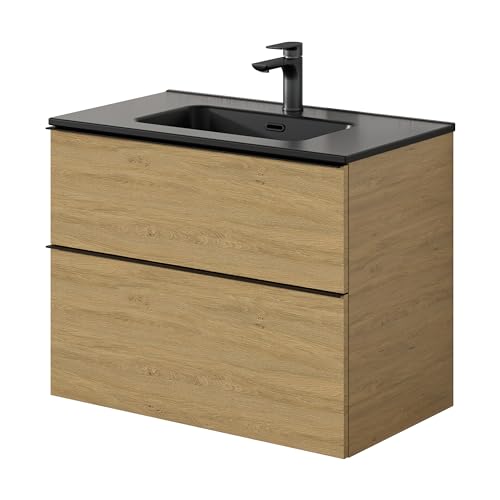 BERNSTEIN Badmöbel-Set Lavoa 80 cm bestehend aus Waschbecken und Unterschrank mit 2 Schubladen, Waschbeckenunterschrank in Eiche, Griffe in Schwarz - 5 Jahre Garantie - Waschtisch in Schwarz matt BERNSTEIN Badmöbel-Set Lavoa 80 cm bestehend aus Waschbecken und Unterschrank mit 2 Schubladen, Waschbeckenunterschrank in Eiche, Griffe in Schwarz - 5 Jahre Garantie - Waschtisch in Schwarz matt von BERNSTEIN