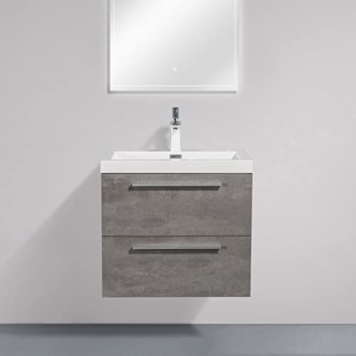 BERNSTEIN Badmöbel-Set M600 bestehend aus Waschbecken und Unterschrank mit 2 Schubladen, Waschbeckenunterschrank in Beton-Optik, Waschtisch für kleine Bäder und Gäste-WCs von BERNSTEIN