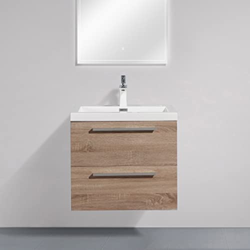 BERNSTEIN Badmöbel-Set M600 bestehend aus Waschbecken und Unterschrank mit 2 Schubladen, Waschbeckenunterschrank in Eiche geweißt, Waschtisch für kleine Bäder und Gäste-WCs von BERNSTEIN