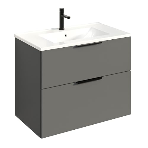 BERNSTEIN Badmöbel-Set Tim 80cm Waschbeckenunterschrank mit Waschtisch, Unterschrank in Anthrazit matt, Griffe in Schwarz,Keramik-Waschbecken vormontierter Unterschrank, feuchtigkeitsresistent BERNSTEIN Badmöbel-Set Tim 80cm Waschbeckenunterschrank mit Waschtisch, Unterschrank in Anthrazit matt, Griffe in Schwarz,Keramik-Waschbecken vormontierter Unterschrank, feuchtigkeitsresistent von BERNSTEIN