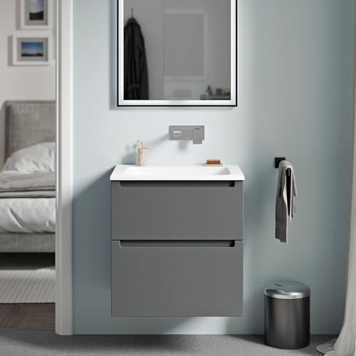 BERNSTEIN Badmöbel-Set Vireo, Waschtisch-Unterschrank mit Mineralguss-Waschbecken 60cm in Anthrazit matt - CREAM - Weiß matt ohne Hahnloch - 2 Schubladen, Badmöbel, 5 Jahre Garantie BERNSTEIN Badmöbel-Set Vireo, Waschtisch-Unterschrank mit Mineralguss-Waschbecken 60cm in Anthrazit matt - CREAM - Weiß matt ohne Hahnloch - 2 Schubladen, Badmöbel, 5 Jahre Garantie von BERNSTEIN