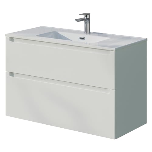 BERNSTEIN Badmöbel-Set Vireo 100 cm bestehend aus Waschbecken und Unterschrank mit 2 Schubladen, Waschbeckenunterschrank in Weiß matt - 5 Jahre Garantie - Waschtisch in Weiß - Ideal für Gäste-Bäder von BERNSTEIN