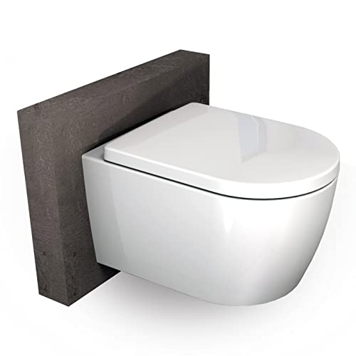 BERNSTEIN Design Wand WC spülrandlos Hänge WC Set Toilette abnehmbaren Deckel WC sitz mit Absenkautomatik Hängetoilette WC ohne Spülrand B8030R Tiefspül-WC D-Form WC randlos Softclose-Sitz: Standard von BERNSTEIN