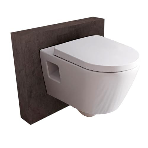 BERNSTEIN Design Wand-WC spülrandlos Hänge WC Set Toilette mit abnehmbaren Deckel WC sitz mit Absenkautomatik Hänge-Toilette WC ohne Spülrand ViveoTiefspül-WC D-Form - WC randlos Standard-Deckel von BERNSTEIN