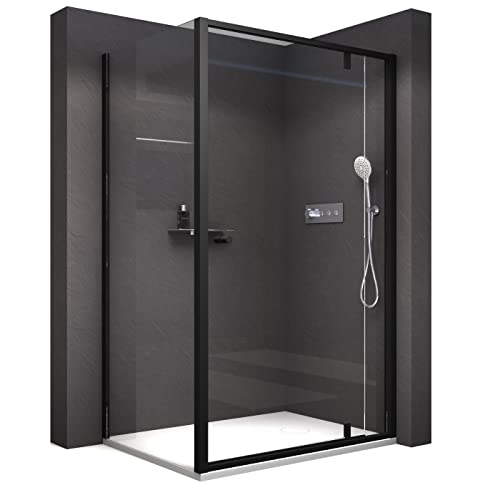 BERNSTEIN Duschkabine mit Drehtür Eckdusche NT606 FLEX - Dusche Türelement x Breite: 90x110cm aus 6mm ESG Klarglas - Profilfarbe Schwarz matt von BERNSTEIN