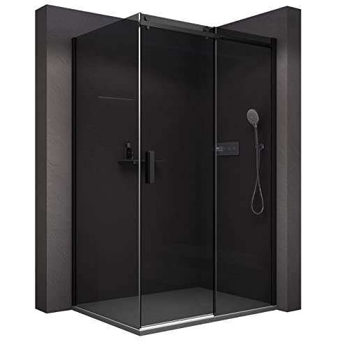 BERNSTEIN Duschkabine mit Schiebetür 110x80 cm Duschabtrennung NT806 FLEX 8mm ESG-Glas Graues Glas Eckdusche Nano beschichtete Duschwand Echtglas-Dusche, Profilfarbe Schwarz matt von BERNSTEIN