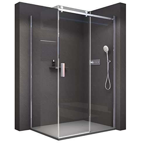 BERNSTEIN Duschkabine mit Schiebetür 110x90 cm Duschabtrennung NT806 FLEX 8mm ESG-Glas Klarglas Nano beschichtete Duschwand Echtglas-Dusche, Profilfarbe Chrom von BERNSTEIN
