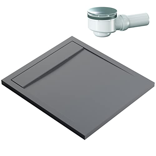 BERNSTEIN Duschtasse 100x90 cm Betonoptik Flache Bauhöhe, Duschwanne aus Mineralguss, Rechteckiges Duschbecken mit Gefälle, Mineralguss-Duschwanne komplett inkl. Dallmer-Ablauf Orio von BERNSTEIN