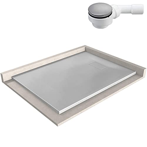 BERNSTEIN Duschtasse 90x120 cm Beton-Optik matt Flache Bauhöhe, Duschwanne der GT-SERIE aus SMC, Rechteckiges Duschbecken mit Gefälle, SMC -Duschwanne Komplett mit Ablaufgarnitur Typ B von BERNSTEIN