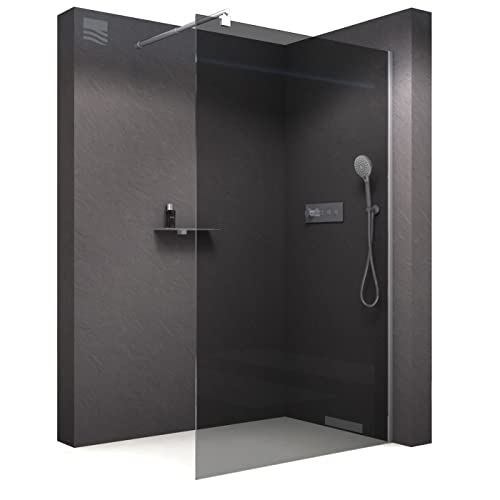 BERNSTEIN Duschwand 140 x 200 cm Glas Duschabtrennung Walk-In Dusche Nano ESG Echtglas Duschtrennwand EX101 graues Glas von BERNSTEIN