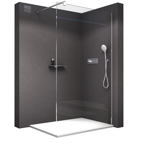 BERNSTEIN Duschwand 80 x 200 cm Glas Duschabtrennung Walk-In Dusche Nano ESG Echtglas Duschtrennwand EX101 Klarglas von BERNSTEIN