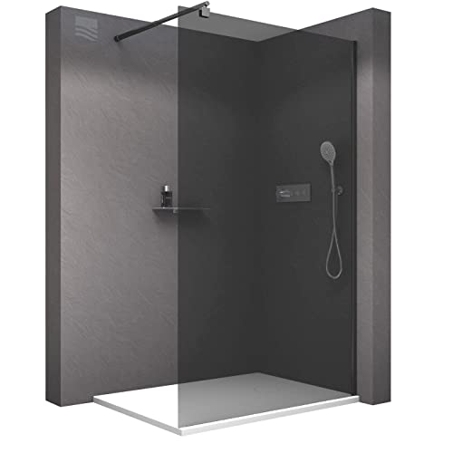 BERNSTEIN Duschwand Glas Duschabtrennung Walk-In Dusche Nano ESG Echtglas Duschtrennwand EX101 Schwarz graues Glas 110 x 200 cm von BERNSTEIN