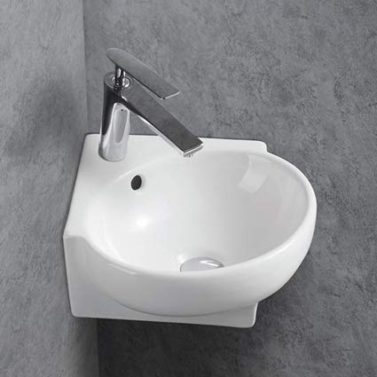 BERNSTEIN Eckwaschbecken klein Wand-Waschbecken KW198A Keramik für Gäste WC - 39,5 x 36,5 x 14 cm - 5 Jahre Garantie - Hängewaschbecken mit Armaturloch in Weiß, Eckwaschtisch mit Blende in Weiß von BERNSTEIN