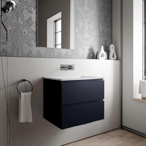 BERNSTEIN - Hängeschrank für Badezimmer, MDF, dunkelblau, matt, Mineralguss, weiß, matt, ohne Hahnloch – 60 x 46 x 50 cm – AVA Cream BERNSTEIN - Hängeschrank für Badezimmer, MDF, dunkelblau, matt, Mineralguss, weiß, matt, ohne Hahnloch – 60 x 46 x 50 cm – AVA Cream von BERNSTEIN