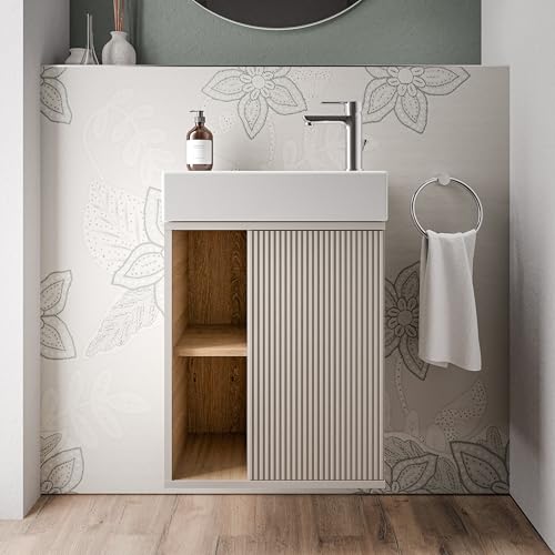 BERNSTEIN Kleines Badmöbelset BELDIVO in Seidengrau matt - 50 x 24,3 x 60 cm - Waschtischunterschrank mit Duravit Keramik-Waschbecken, Türanschlag rechts, Push-to-Open - Vormontiert BERNSTEIN Kleines Badmöbelset BELDIVO in Seidengrau matt - 50 x 24,3 x 60 cm - Waschtischunterschrank mit Duravit Keramik-Waschbecken, Türanschlag rechts, Push-to-Open - Vormontiert von BERNSTEIN