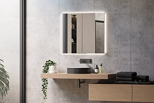 BERNSTEIN LED Einbau-Spiegelschrank UP7012 mit Doppel-Steckdose, Unterputz-Badezimmerspiegel, Dimmbares Spiegellicht, Vormontierter Spiegel - Breite:80cm von BERNSTEIN