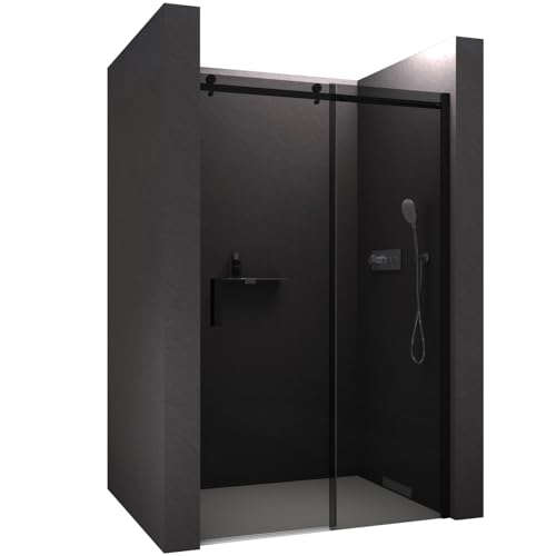 BERNSTEIN Nischendusche mit Schiebetür 110cm Duschabtrennung NT806 FLEX 6mm ESG-Glas Grauglas Nano beschichtete Duschwand Echtglas-Dusche, Profilfarbe Schwarz von BERNSTEIN