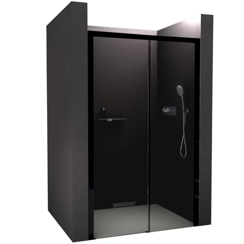 BERNSTEIN Nischendusche mit Schiebetür Soft-Close 170x195cm DX906 Flexible Montage Grauglas Echtglas-Dusche mit NANO Duschwand, Profilfarbe in Schwarz von BERNSTEIN