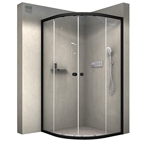 BERNSTEIN Viertelkreis Duschkabine 100 x 100 cm Runddusche mit Rahmen in Schwarz matt Schiebetür Eckeinstieg ESG Nano Glas-Dusche Platzsparende Duschabtennung von BERNSTEIN